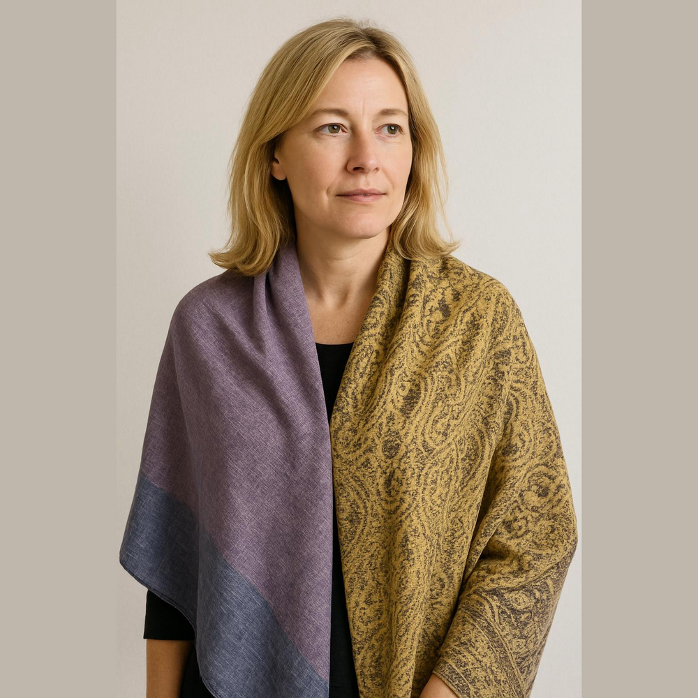 Reversible Paisley Print Scarf Silk and Cotton Blend